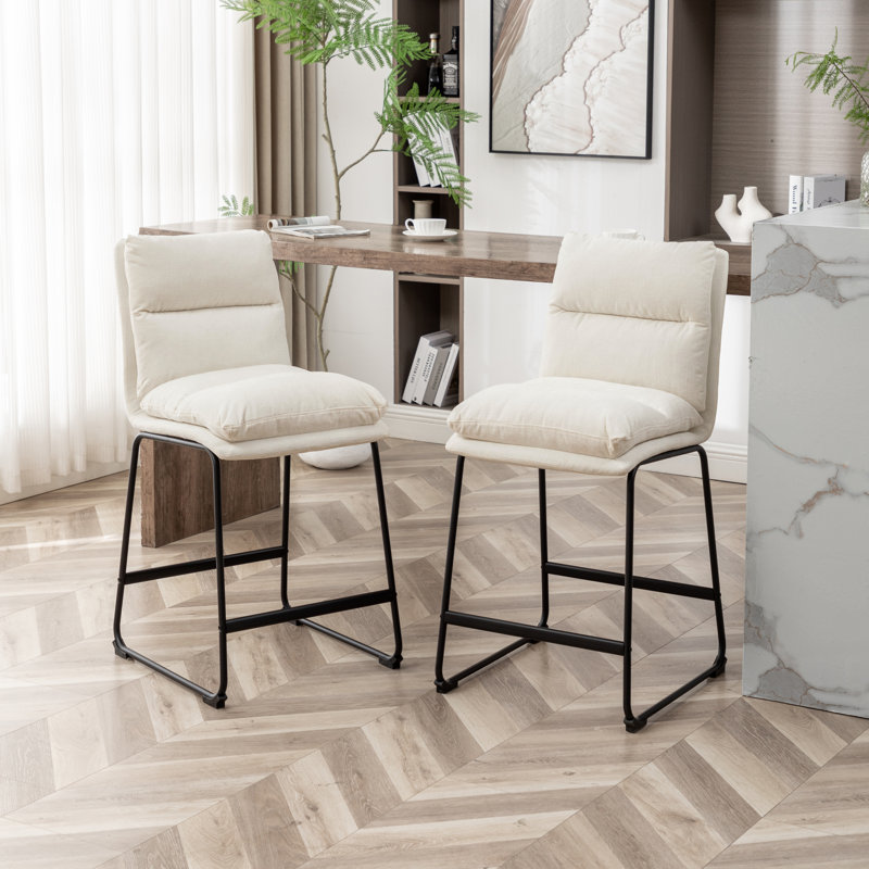 Upholstered Barstools Set of 2, Fabric-White