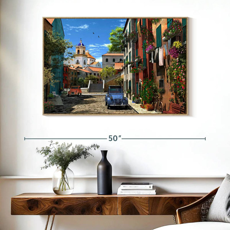 Méditerranée matin, Cadre flottant en bois naturel, 40 po x 27 po