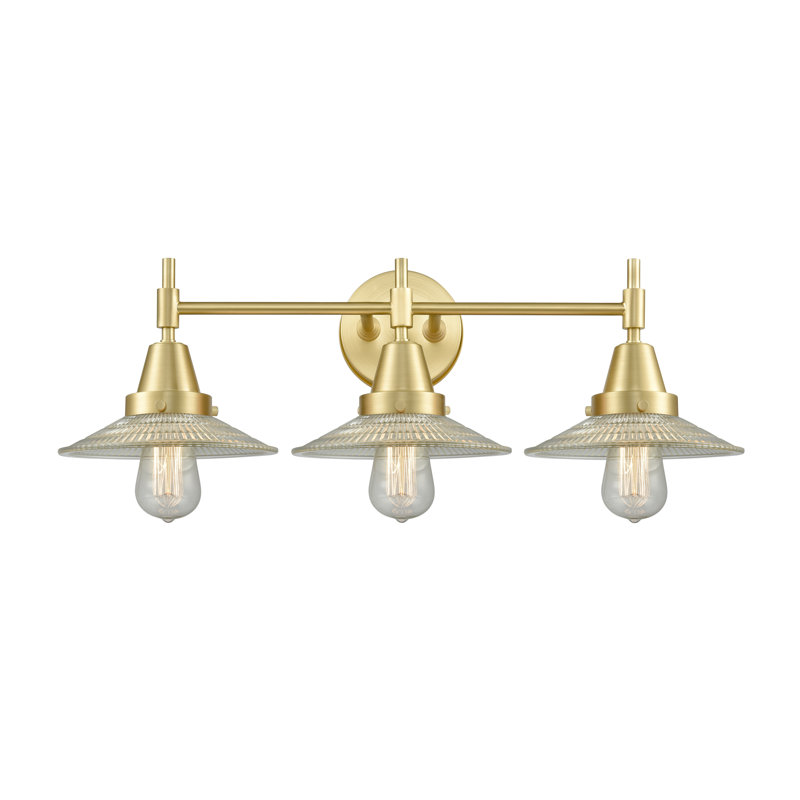 Éclairage pour meuble-lavabo à 3 lumières à intensité variable Gayle, Transparent, Ampoule DEL rétro 4 watts, Laiton satiné