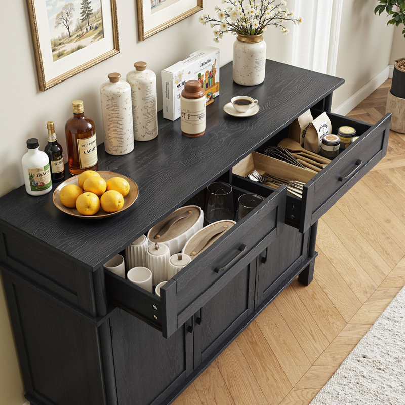 47.2" Large Buffet Cabinet Sideboard With Drawers,Shelves And Doors, Black
