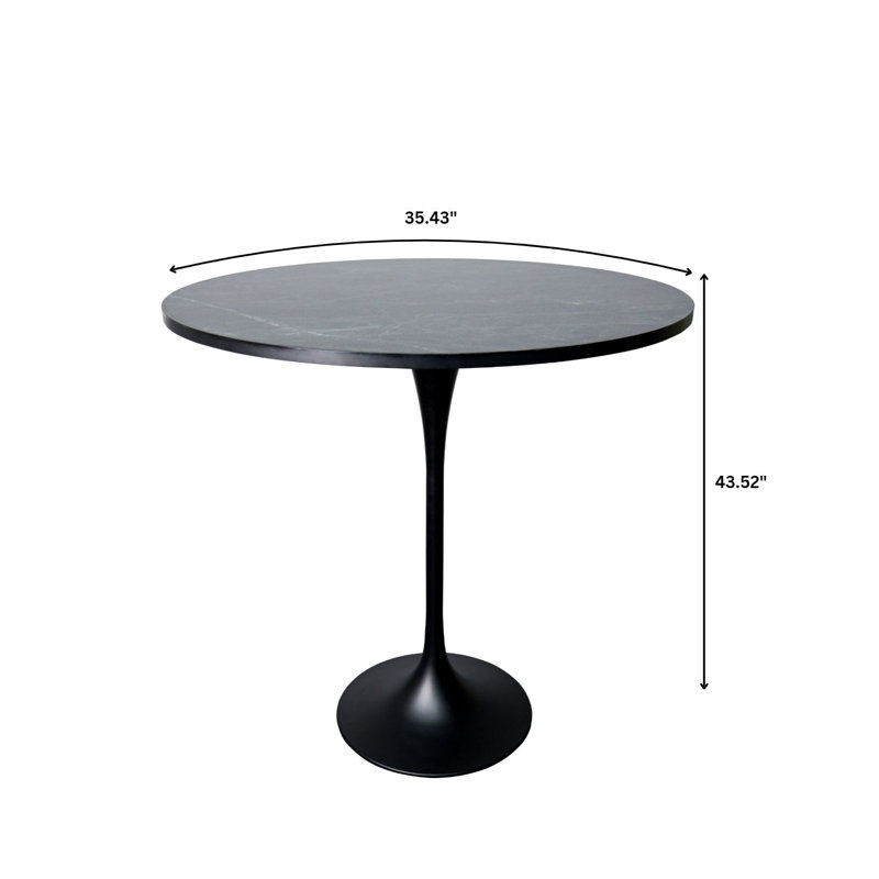Table de salle à manger Harton, Noir marbré, H 43,52 po x L 35,43 po x l 35,43 po