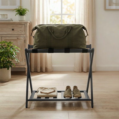 Foldable Luggage Rack 2-Tier Portable Suitcase Stand Space Saving Luggage Holder for Home and Hotel