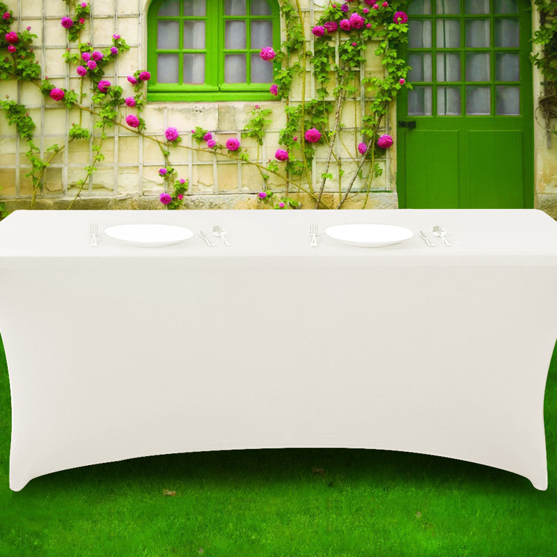Stretch Solid Color Wedding Tablecloth, 48" L x 30" W, Ivory