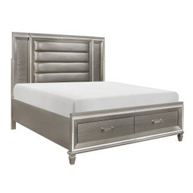 Upholstered Storage Bed, Grey/Silver