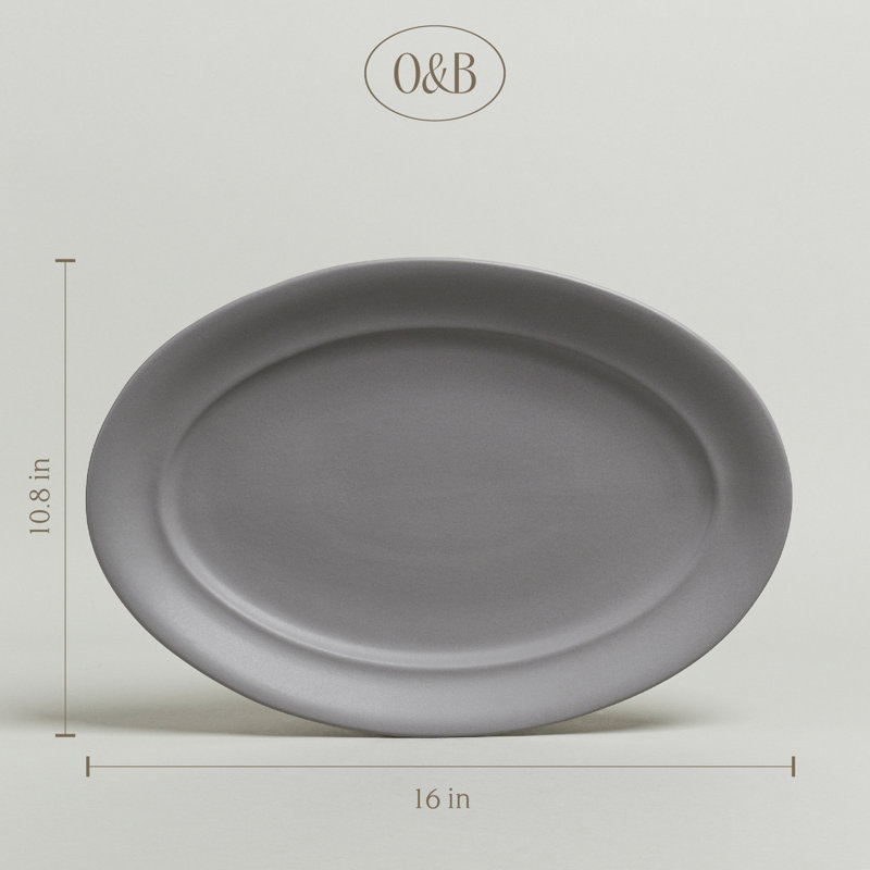 Gray Ceramic Oval Serving Platter with Glossy Finish