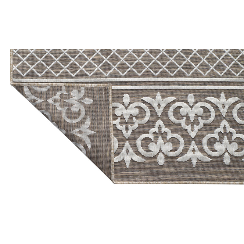 Tapis floral brun / beige intérieur / extérieur Floral, Rond 6 pi 7 po