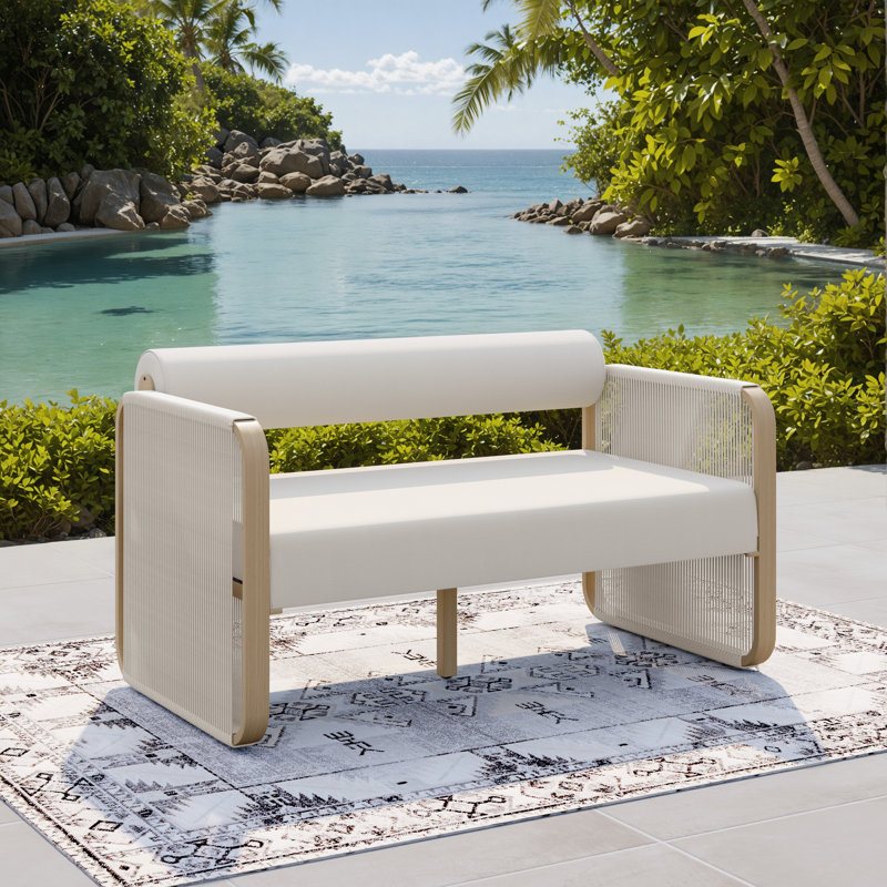 Outdoor Aluminum & HDPE Wicker Loveseat With Sunbrella Cushions, Beige