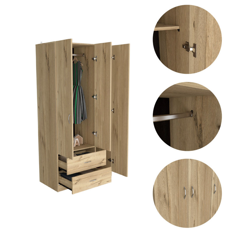 71" Black Wood Two Drawer Combo Dresser, Light Oak