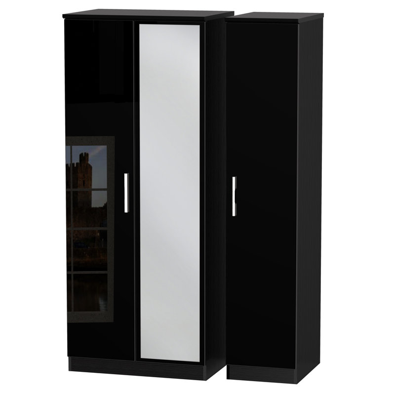 Yvette 3 Door Manufactured Wood Wardrobe, Black, 182.5 cm H x 111 cm W x 53 cm D