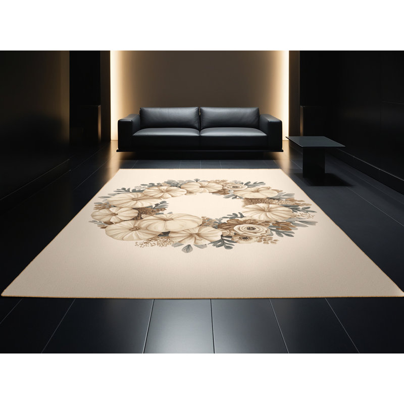 Soft Plush Ferland Thanksgiving Modern & Contemporary Abstract Area Rug in Beige – LightBrown Binding, 8x10