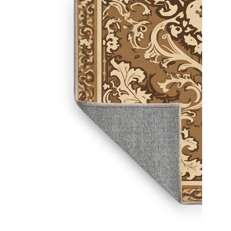 Machine Washable Ottoline Traditional Oriental Rug in Brown – Beige Binding, 4x6