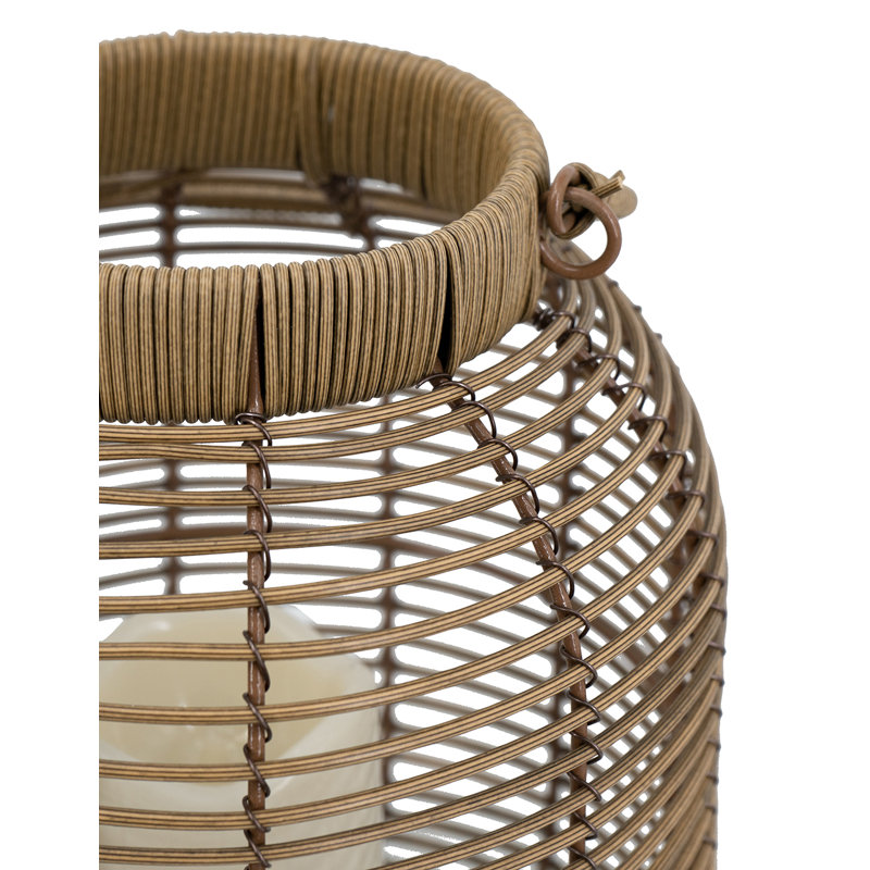  Brown Faux Rattan Lantern With White LED Candle And Timer Function, Brown