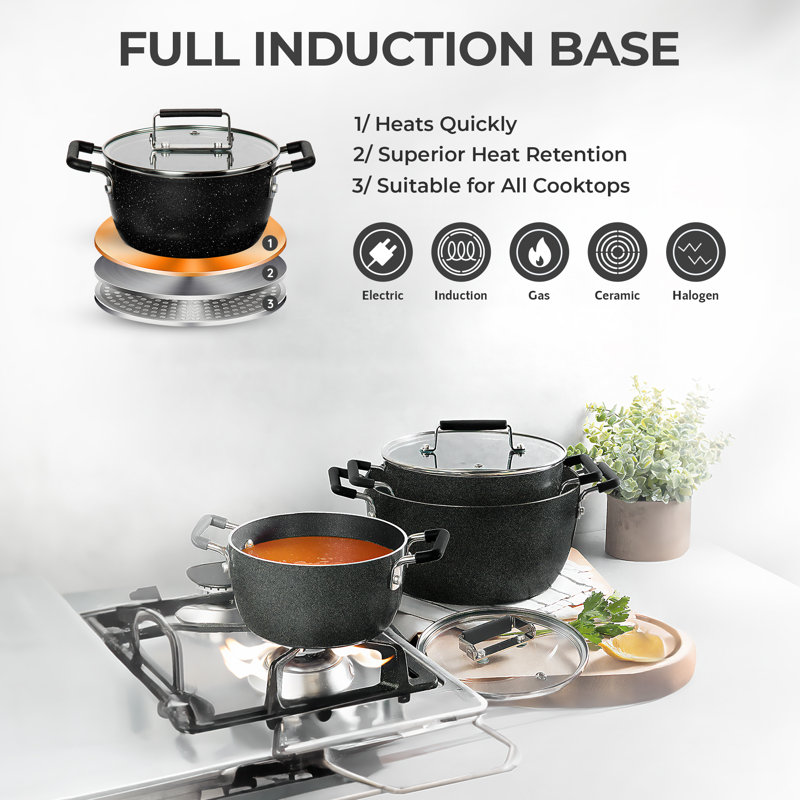 Granitestone 6 Piece Stackable Nonstick Nesting Pots with Lids, Dishwasher Safe, Grey