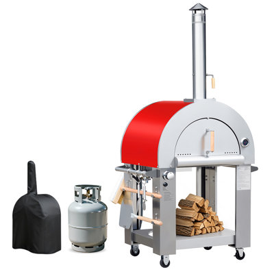 Kostch 32,5 pouces four à pizza au bois et au propane avec couvercle, grand four à pizza pour l'extérieur, cour et fête avec couvercle, rouge