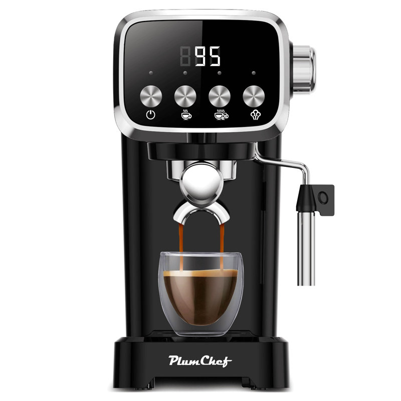 20Bar Slim Vertical Espresso Machine With Milk Frother, Built-In Cup Warmer, 43 Oz Detachable Tank, For Rich Espresso, Americano, Latte, Compact Space-Saving Design, Screen Button,Black