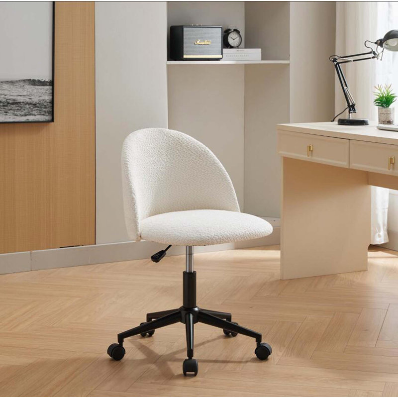 Chaise de bureau en velours, chaise de bureau pivotante à dossier moyen avec pieds noirs, chaise de bureau rembourrée moderne