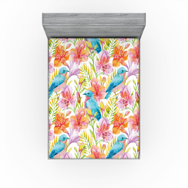 Drap-housse Ambesonne Birds and Nature Retro Alstroemeria, Drap-housse très grand californien