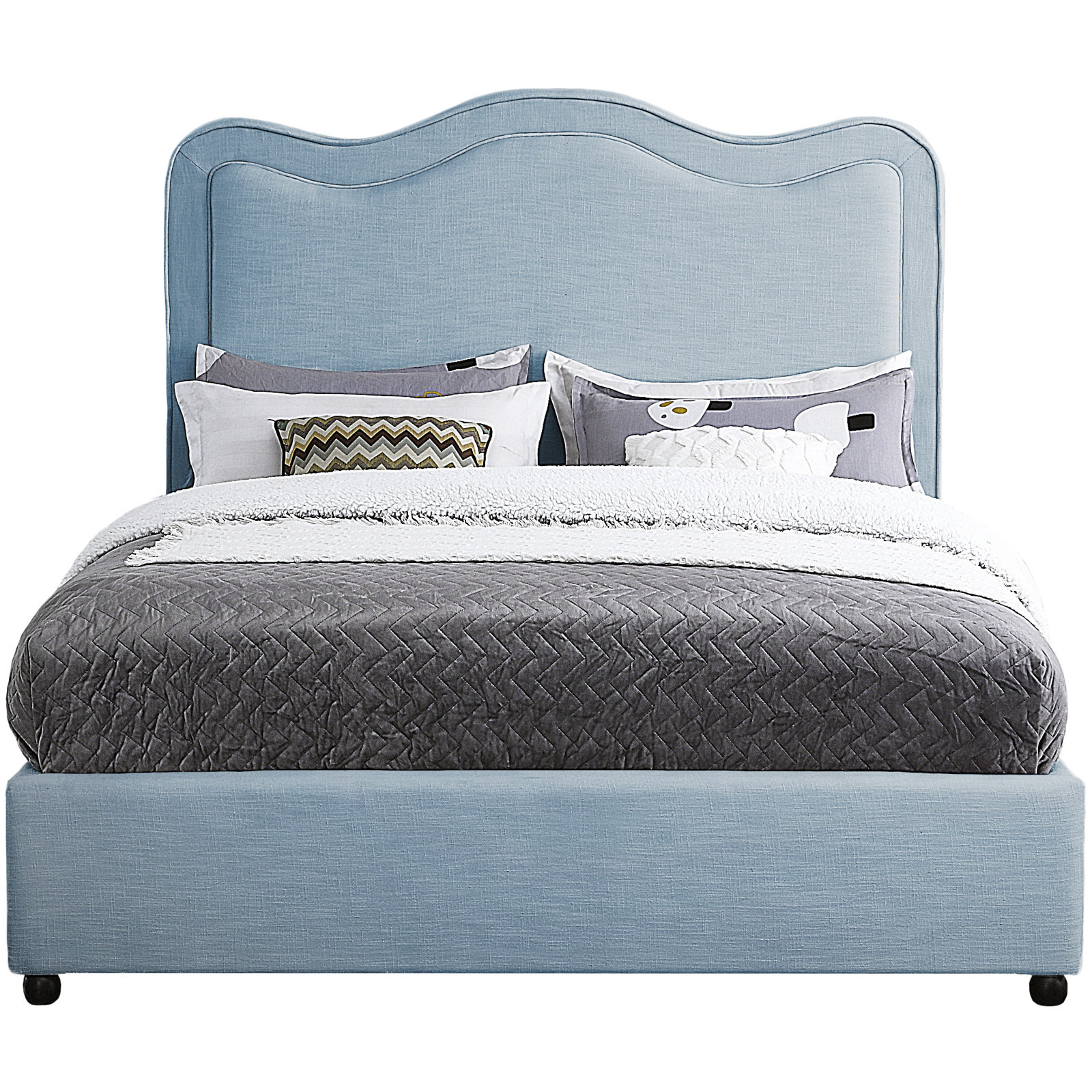 Felix Linen Upholstered Bed, King, Light Blue Performance Linen