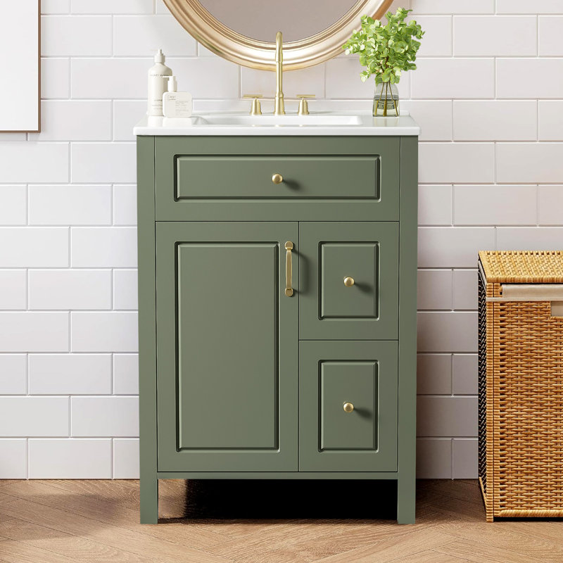 Meuble-lavabo de 24 po avec lavabo en céramique, Noir