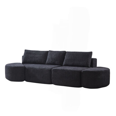[Video]106.3-Inch V-Shaped Modular Sofa Set In Chenille Fabric, Featuring Three Throw Pillows And Two Curved Ottomans, Perfectly Suited For Living Rooms, Bedrooms, And Offices.Black