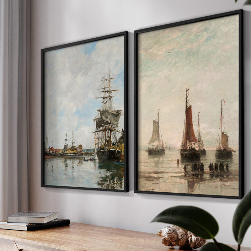 Vintage nAUTICAL IX - impression giclée sur cadre - ensemble de 2, Noir, noir, noir, noir, H 23 po x l 58 po