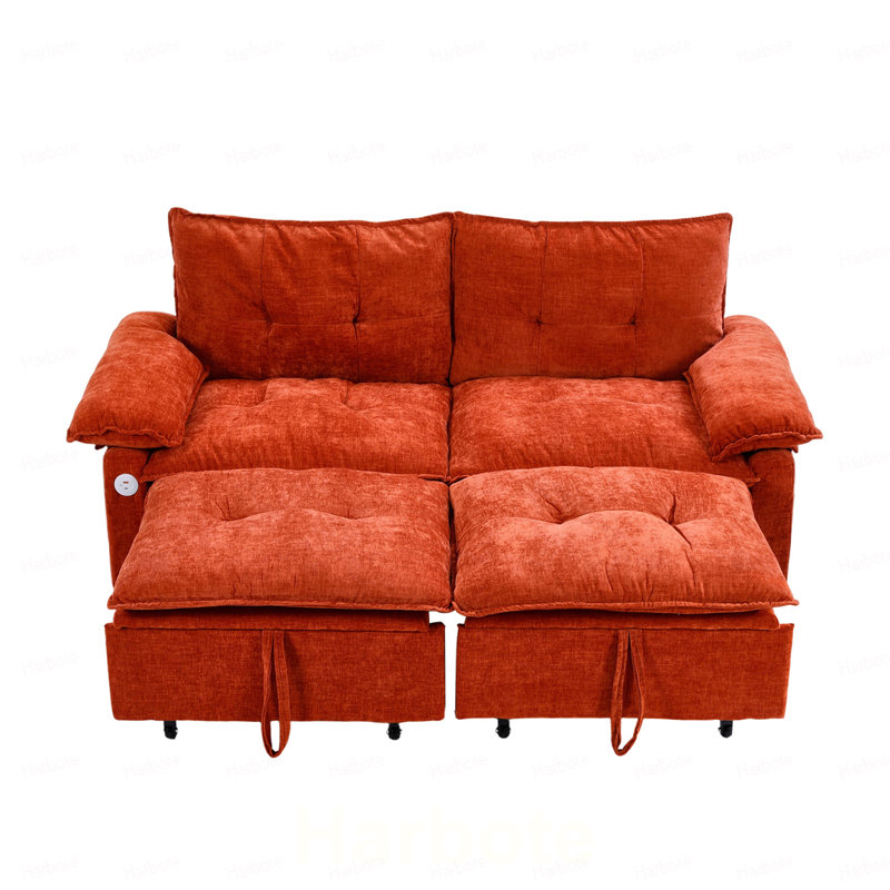 Canapé-lit convertible en velours avec matelas dépliable, Velours - Orange