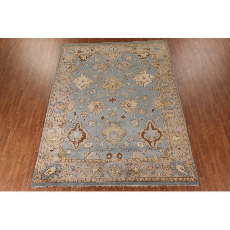 Tapis oriental bleu à motif floral Oushak 9 x 12
