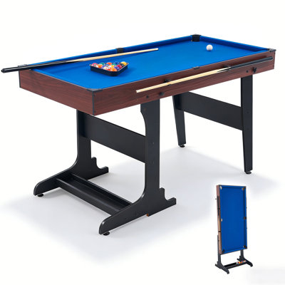 53" Foldable Billiard Table, Freestanding Pool Table With Cue & Ball Storage, Space-saving Vertical Design, Sturdy Frame For Game Rooms, Living Rooms & Apartments