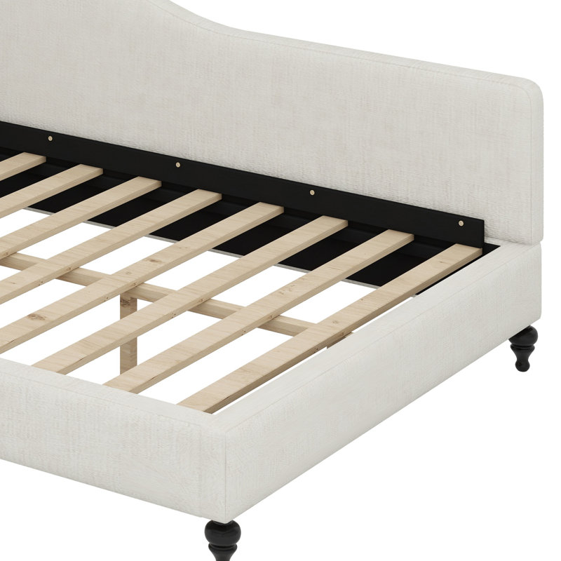 Lit de jour en L avec pieds en bois massif, Beige