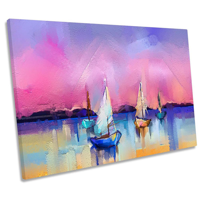 Sunset Boats - Wrapped Canvas Painting, 50.8cm H x 76.2cm W x 2cm D