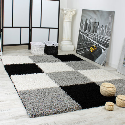 Sanasar Chequered Shag Area Rug