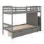 Lit superposé simple au-dessus de simple / double avec escalier, lit inférieur convertible, lit superposé en bois avec tablettes de rangement et tiroirs (nouveau)-406432881