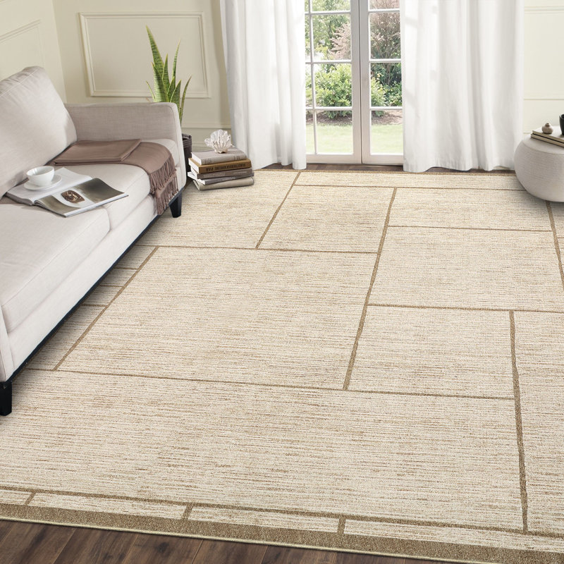 Machine Washable Area Rugs for Living Room Modern Geometric Non Slip Floor Carpet Rugs for Bedroom Nursery, Beige
