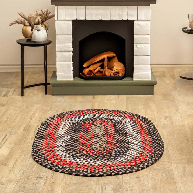 Tapis noir / rouge en coton Farmhouse, Ovale 2 pi x 3 pi
