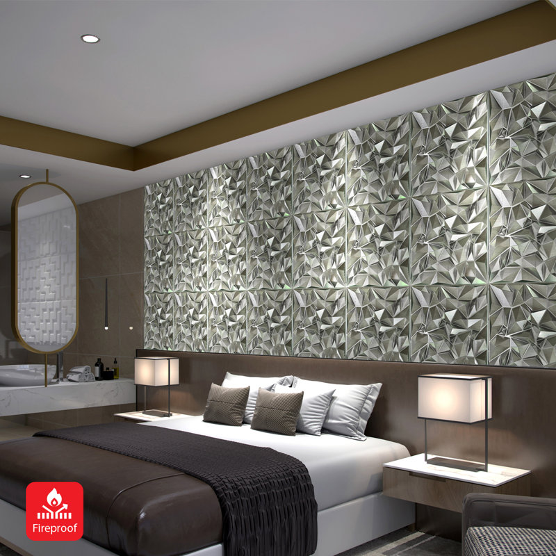 3D PVC Wall Panel – Faceted Diamond Design | Silver | 500 x 500 mm | Waterproof & Lightweight