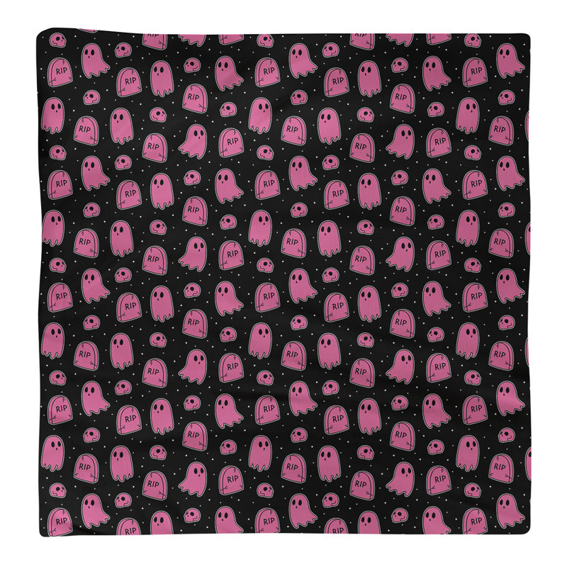 Serviette de coton à motif fantôme, Noir / Rose, H 0,1 po x l 22 po x P 22 po, Sergé de coton