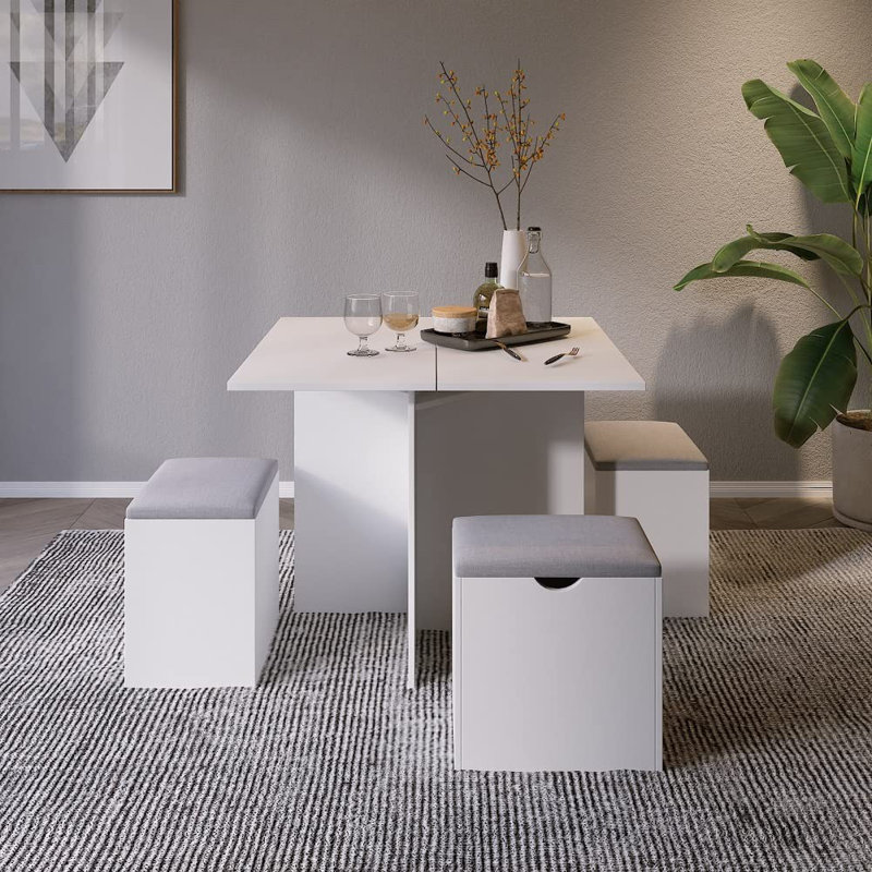 Hateme 4 - Person Dining Set, White , White/Grey