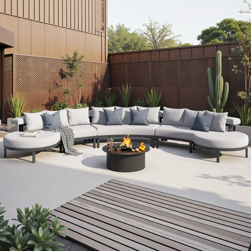 Ensemble de canapé modulaire d'extérieur en forme de S pour 10 personnes avec accoudoirs larges 10 personnes