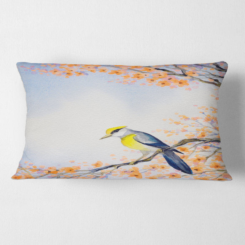 Housse et insert de coussin rectangulaire bel oiseau sur une branche en fleurs II