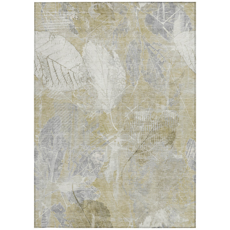Tapis extérieur lavable floral beige et ivoire 3 pi x 5 pi