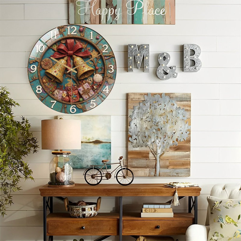 Ornement-Horloge-Cadran-avec-clochettes-Cadeaux - Horloge murale moderne en verre 12 po