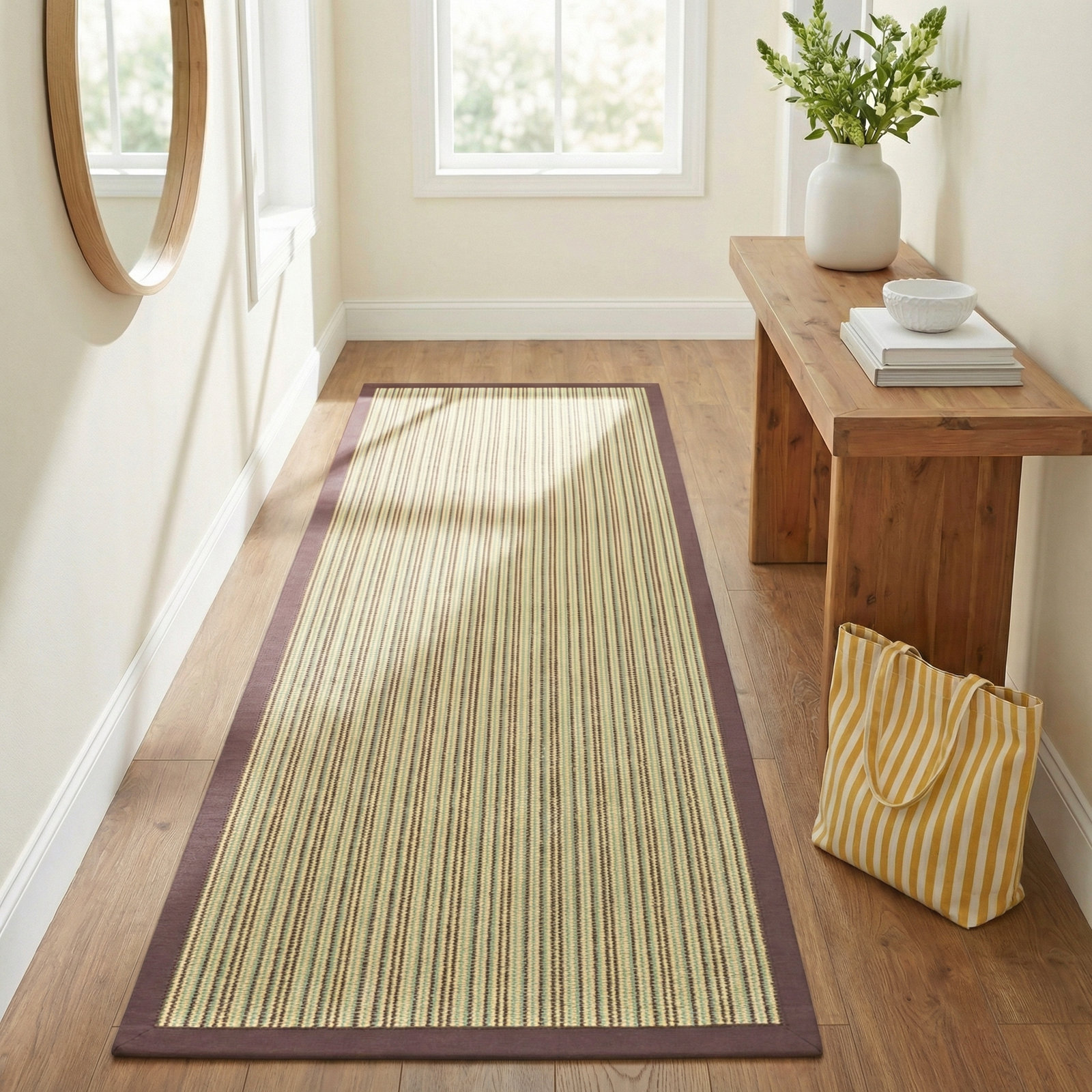 Auckland Striped Sisal Beige/Purple Area Rug, Runner 2'6" x 12'