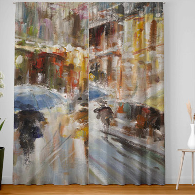 Abstract Rain in the City - Blackout Window Curtain Pair