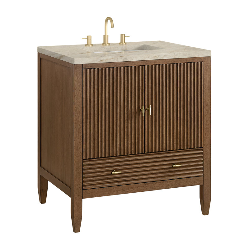 Myrrin 30" W Single Vanity, Mid-Century Walnut, 8" Widespread, Tajnar Eclos