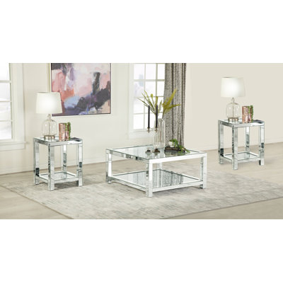 Alvord 3-Piece Mirrored Coffee And End Table Set Silver