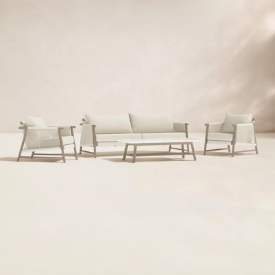 Naomie 4 Piece Acacia  Patio Sofa Seating Set With Rope Wicker 