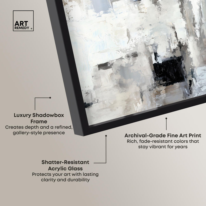 Art mural moderne en béton abstrait II Shadowbox par Art Remedy, cadre noir, 16 x 11, H 11 po x l 16 po, Structure noire