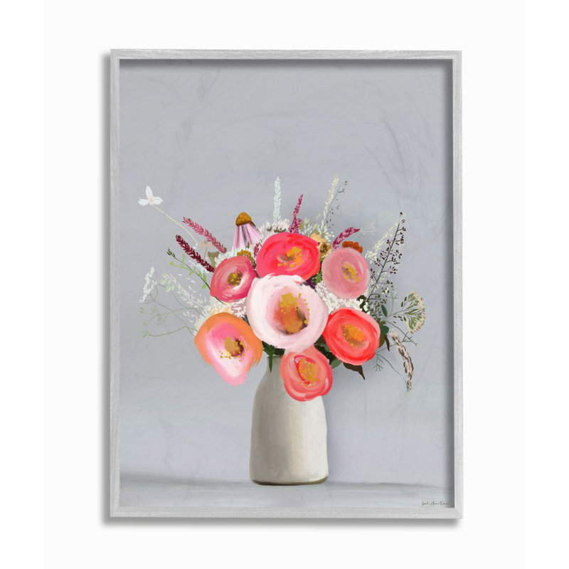 « fleur vase rose gray » par leah straatsma-reproduction d’art, H 14 po x l 11 po x P 1,5 po, Estampe numérique Farmhouse