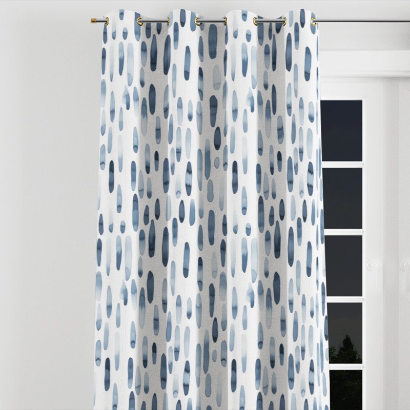 Abstract Blackout Curtains - Modern Dash Flow Silver Blue Grommet Curtain - 1 Panel, Gold Grommets, 52" W x 108" L