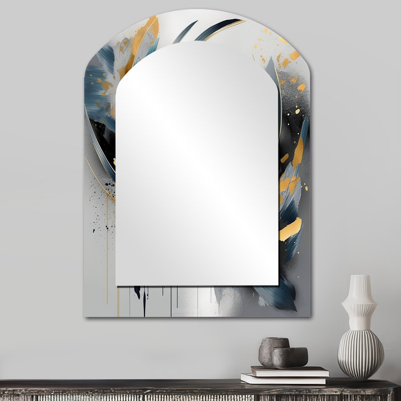 Doux doux marbre IV abstrait - miroir mural décoratif asymétrique en marbre, grand miroir en arc doré, impression d'art en métal